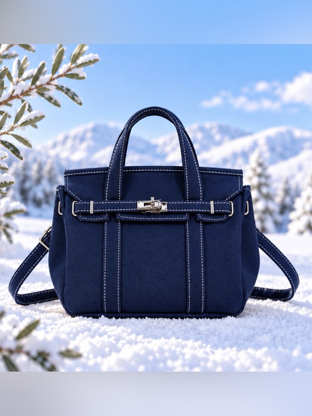 Small Navy Canvas Tote Bag with Adjustable Strap